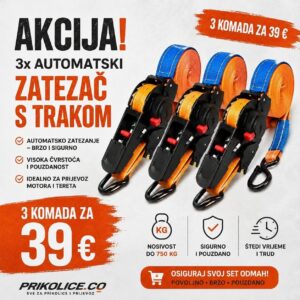 Set od 3 automatska zatezača s trakom za brzo i sigurno pričvršćivanje tereta.